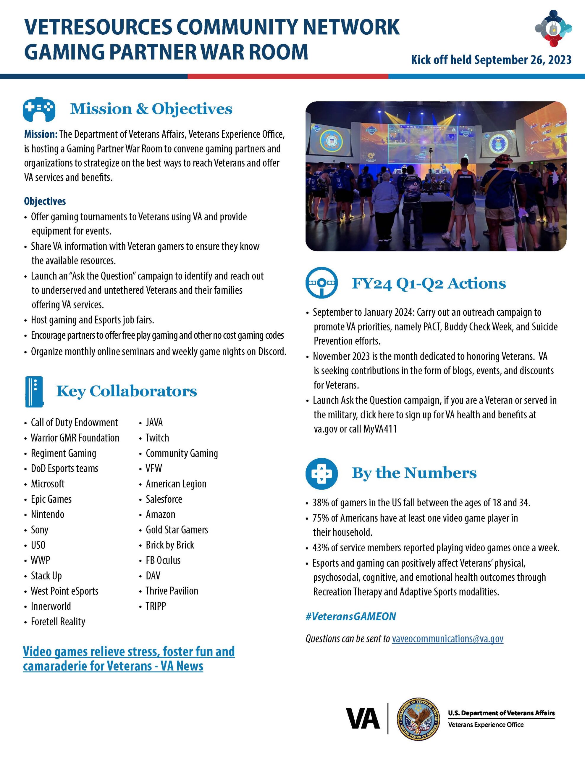 VETRESOURCES COMMUNITY NETWORK GAMING PARTNER WAR ROOM one-pager